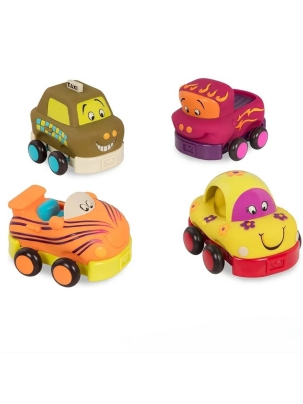Bright Pull-Back Toy Car Pack - Yellow, Orange, Pink, Brown